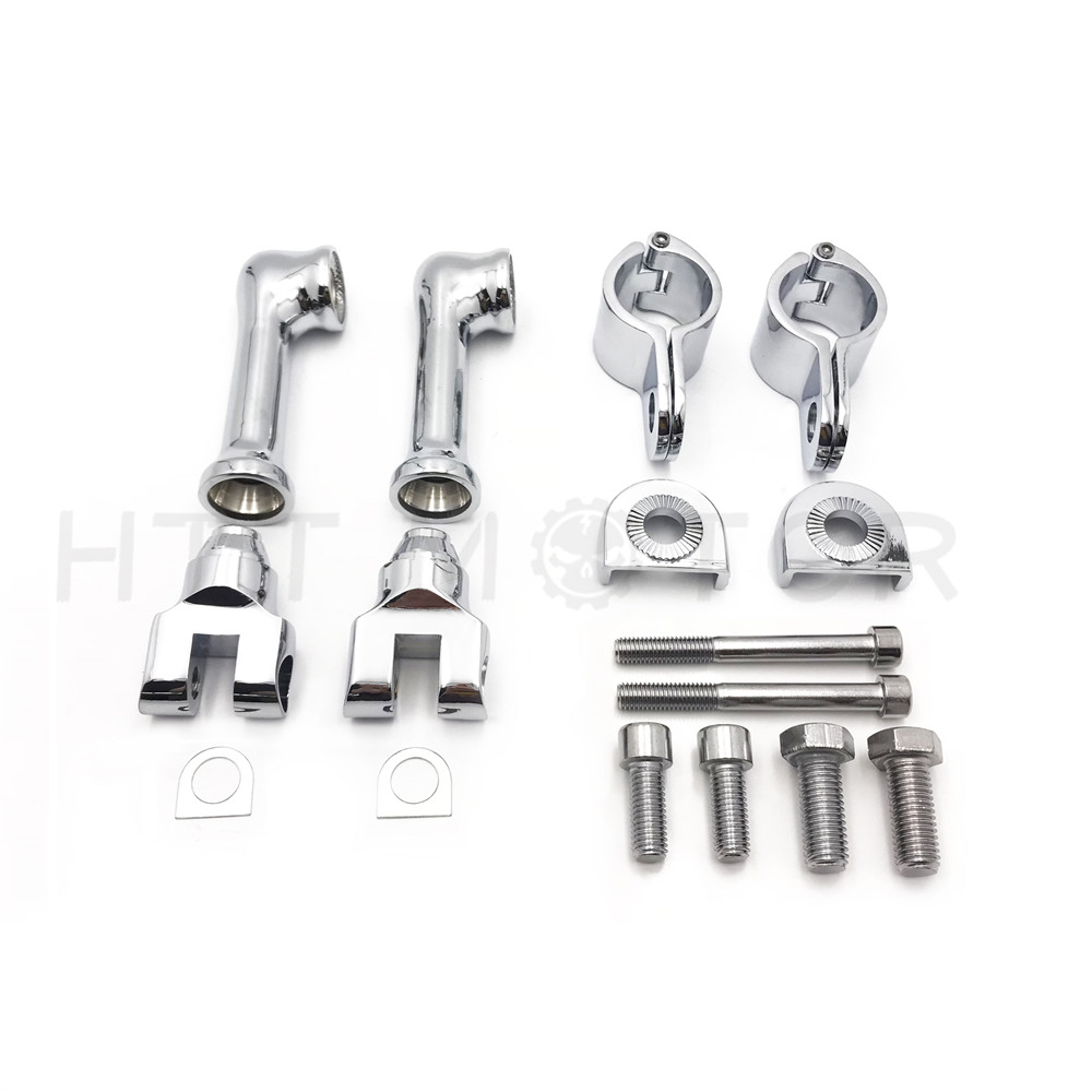 Chrome 1.5" Long Angled Adjustable Footpeg Mounting Kit For Universal Motorcycle