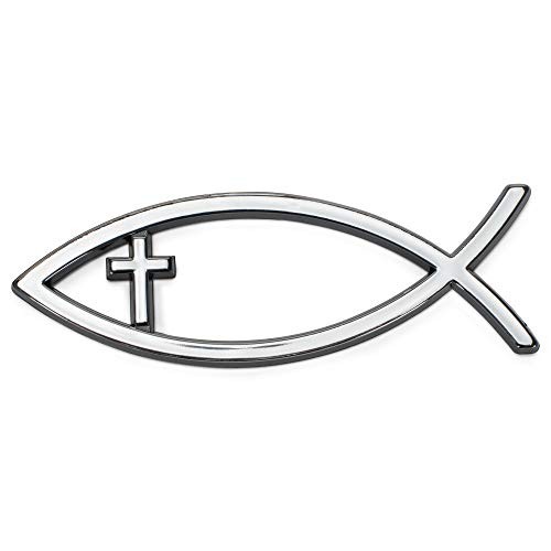 Large Silver Christian Cross Fish Auto Emblem