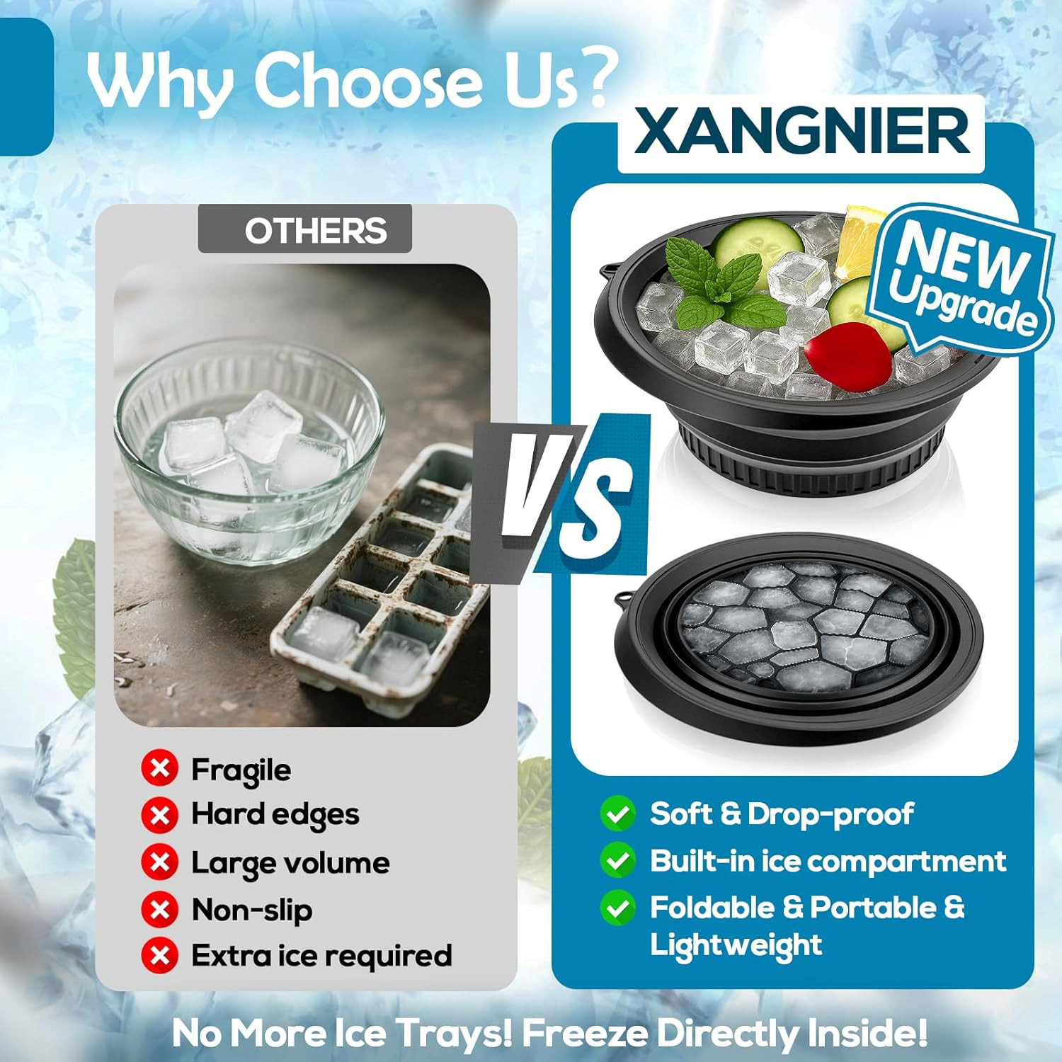 XANGNIER Face Bowl for Ice with Built-In Ice Tray – Collapsible Silicone Facial