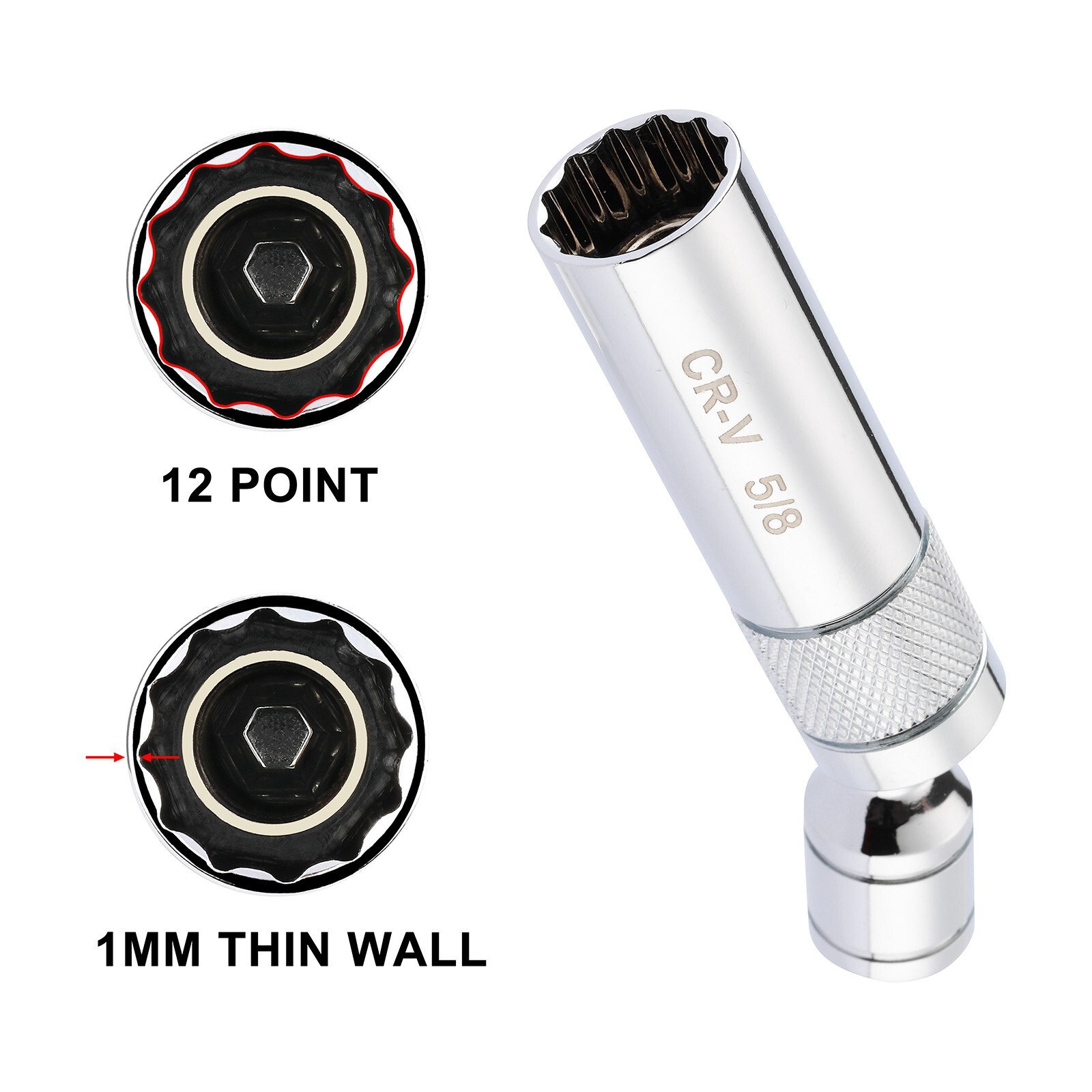 6PC 3/8"Dr. Magnetic Swivel Spark Plug Socket Set Include 9/16" 5/8" 13/16" 14mm