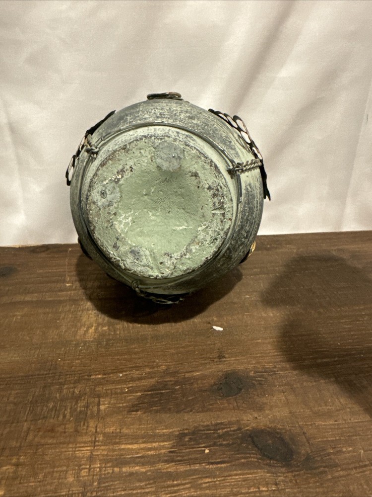 Vintage green vase with copper grape
