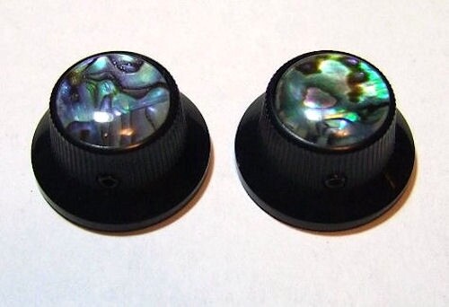 GUITAR KNOBS - ABALONE Tophat Top Hat Bell UFO - Solid Metal - Set of 2 - BLACK