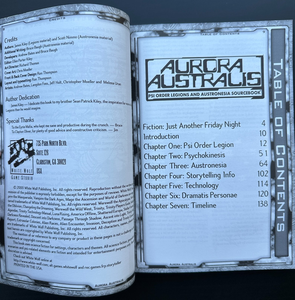 Aurora Australis Trinity RPG Sourcebook White Wolf Sci-Fi OOP WW9203