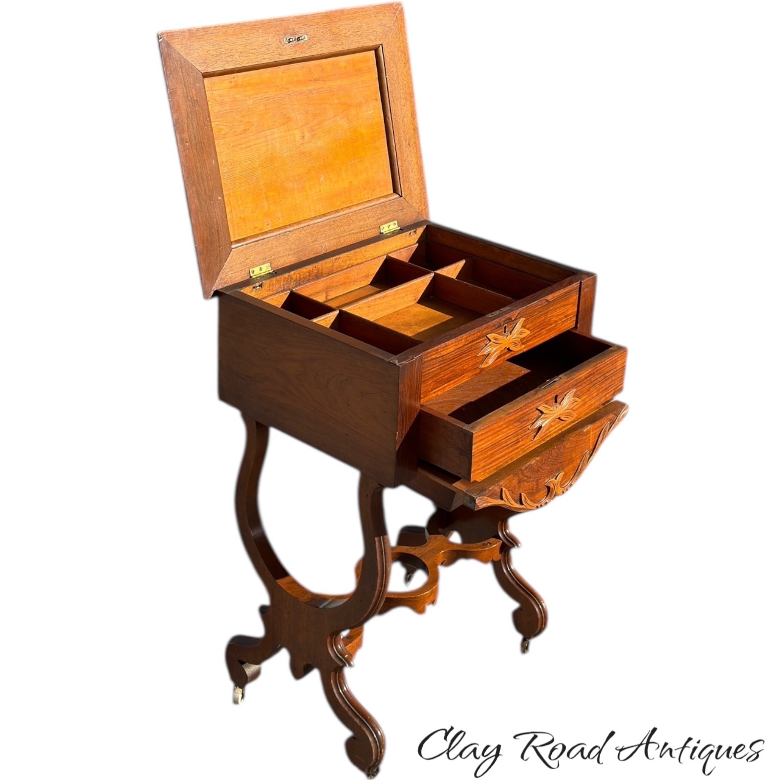 Antique Rosewood victorian sewing stand table work transitional 1870 classical