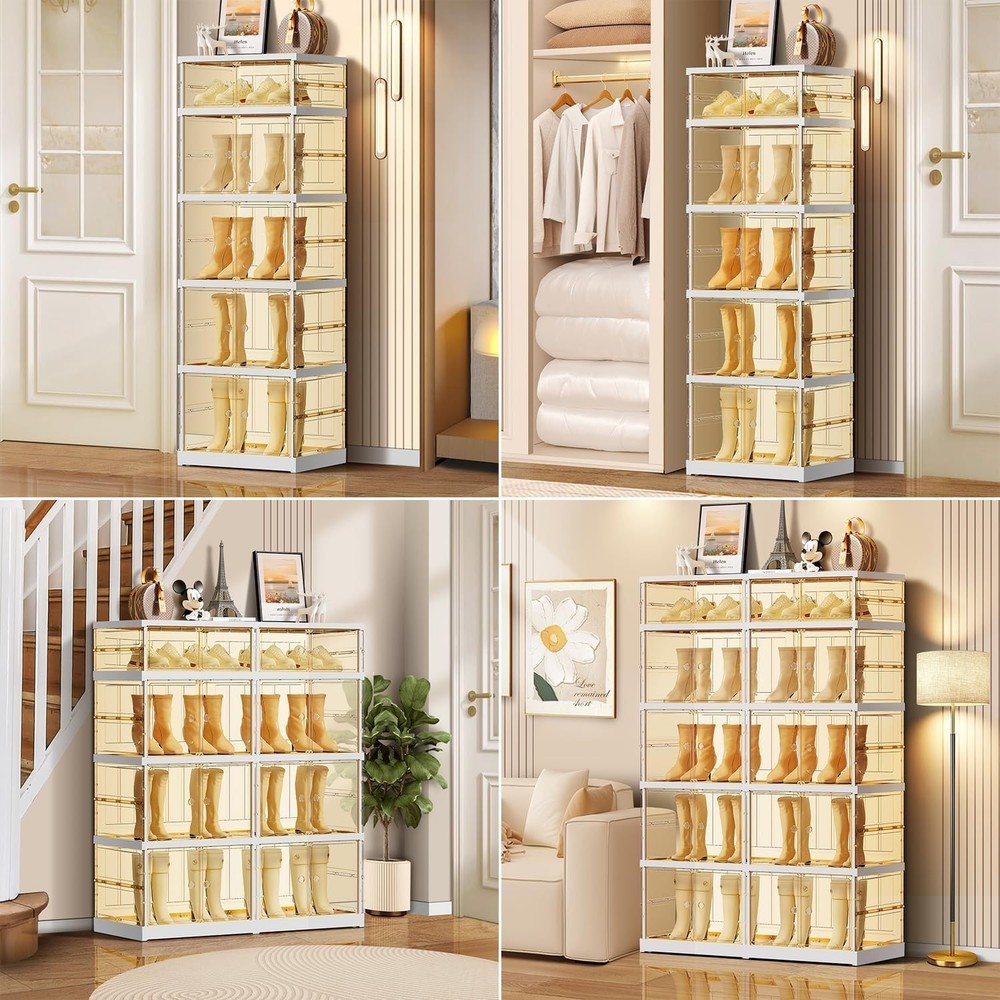 5-Tier Foldable Shoe Rack for Closet Entryway 5-10Pairs,Stackable Clear Shoe ...