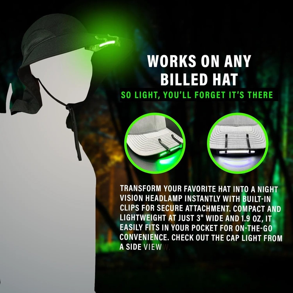 MODERN NEEDS Night Vision Cap Light –Compact, Clip-On Hat Flashlight Powered b