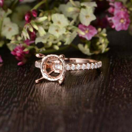 8mm Round Cut Simulated Diamond Semi Mount Engagement Ring Rose Gold Plated