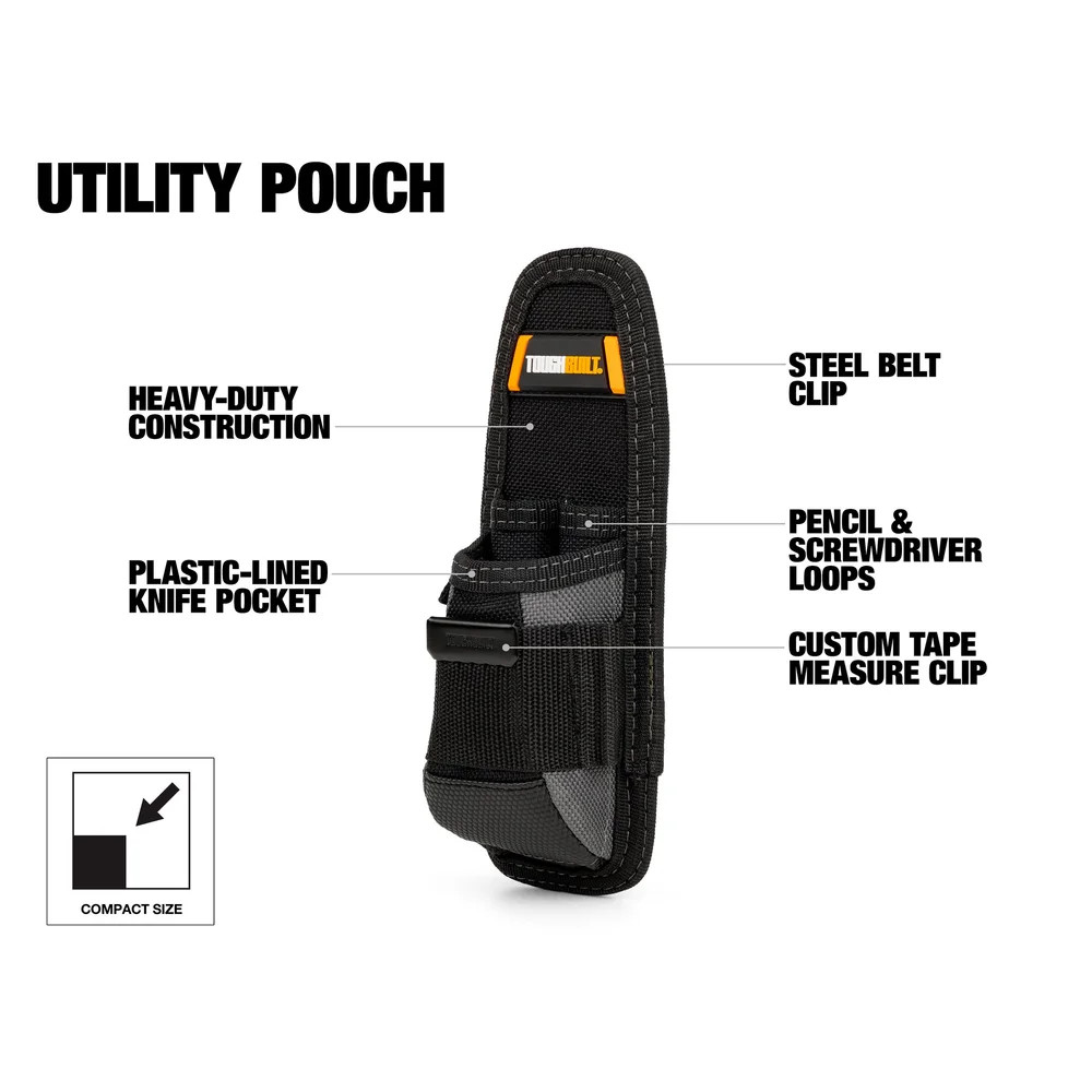 Toughbuilt TB-30 Black 6-Pockets Utility Pouch with Steel Belt Clip