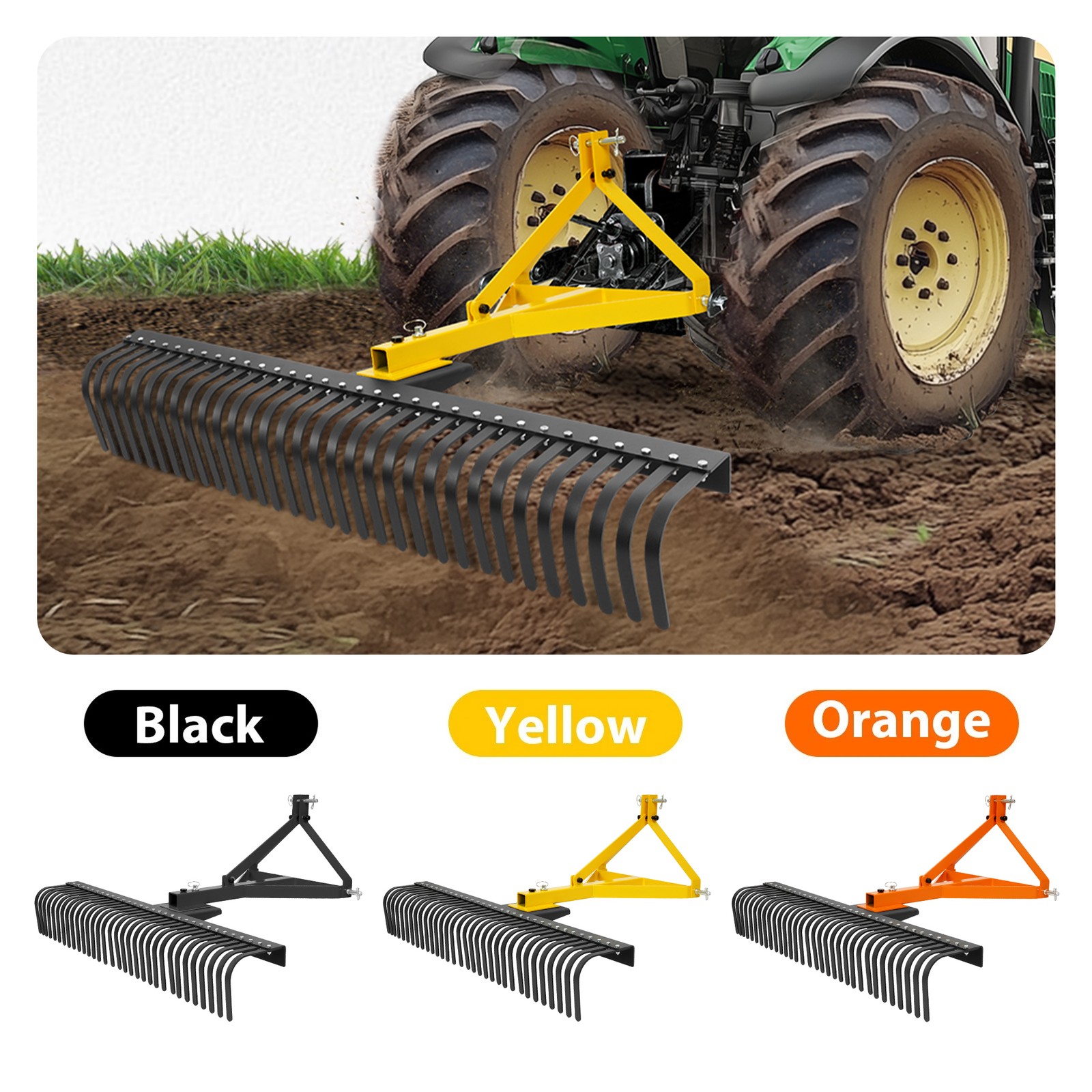 3 Point 60'' Landscape Rock Rake For Cat 1 Tractor Attachment Soil Gravel Lawn