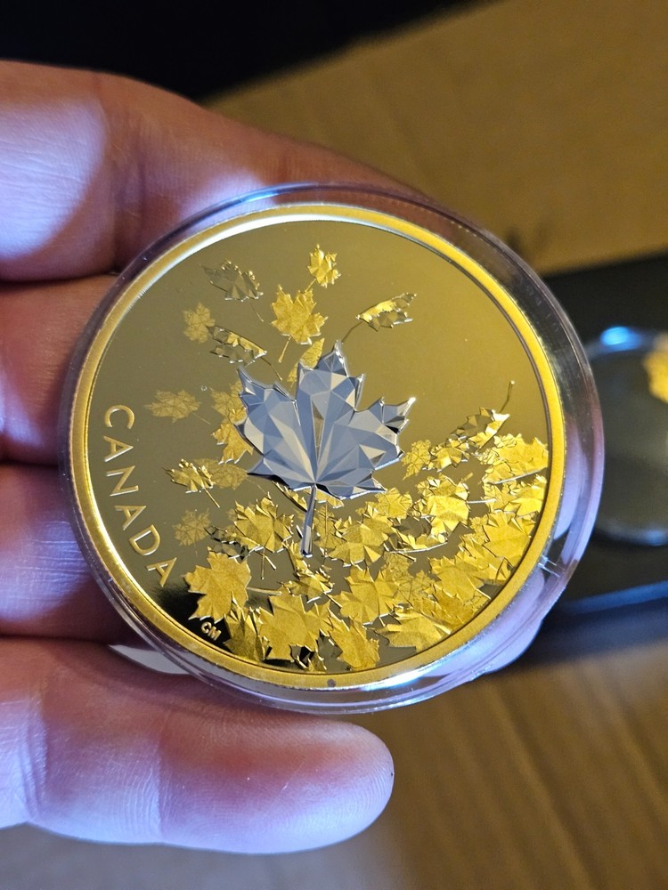 2017 $50 silver 3 oz whispering maple leaves .