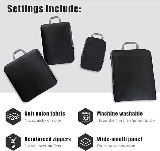 4 Set Compression Packing Cubes Travel