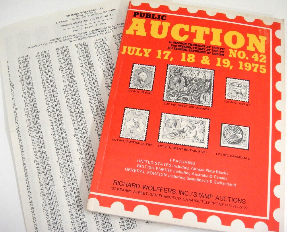 Wolffers Stamp Auction Catalog 1975 w Prices Realized Airmail Plate Blocks