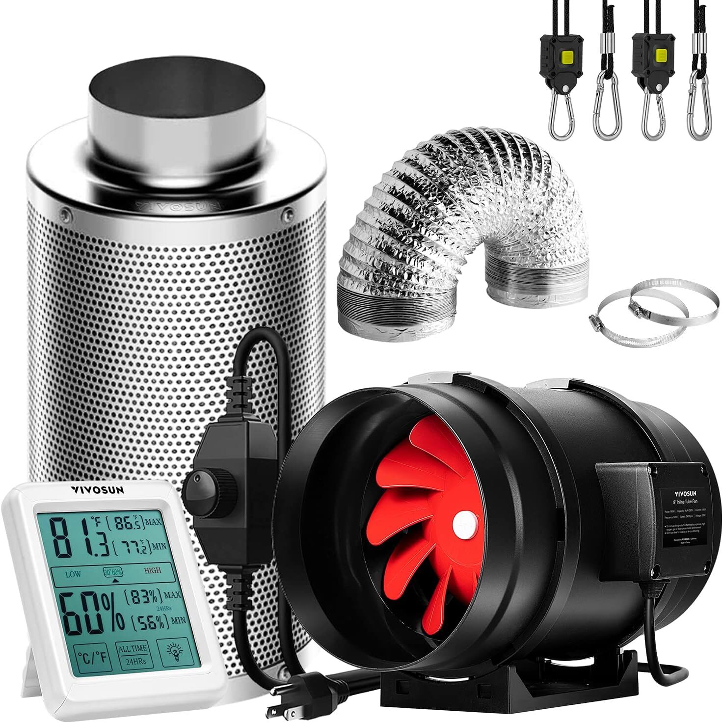 10x10 Indoor Grow Tent VS4000 LED Grow Light & 8" Inline Duct Fan 120"x120"x80"