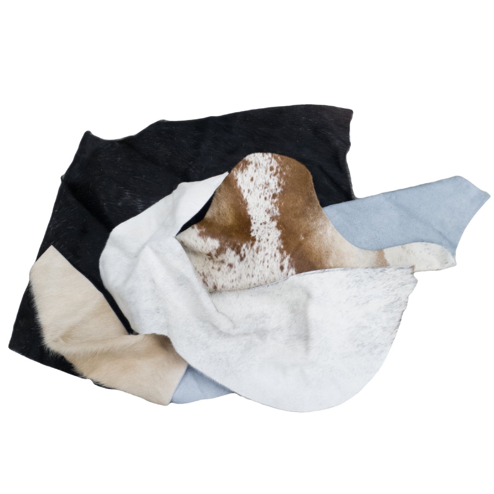 Cowhide Scrap Hair-on Cowhide Remnants Crafts 1 pound Brown/Black/Off-White