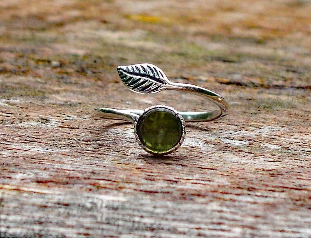 Recycled Early 1900's Olive Wine Bottle Sterling Silver Botanical Leaf Ring