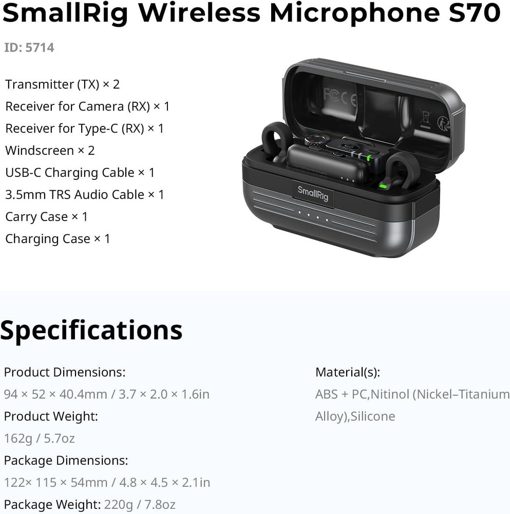 SmallRig Wireless Microphone for iPhone/for Android/Camera/Action Camera 5714