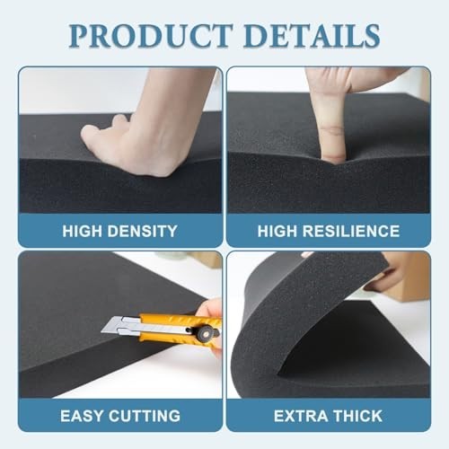 Cuttable Black Foam Inserts 16x12x2" - 2 Pcs Packing Padding for Tool Box, Camer