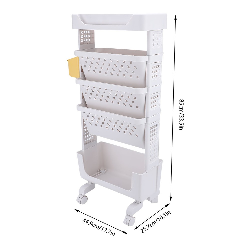 Rolling Book Cart 5 Tier PP Multi-Functional Movable Storage Book Rack Utility