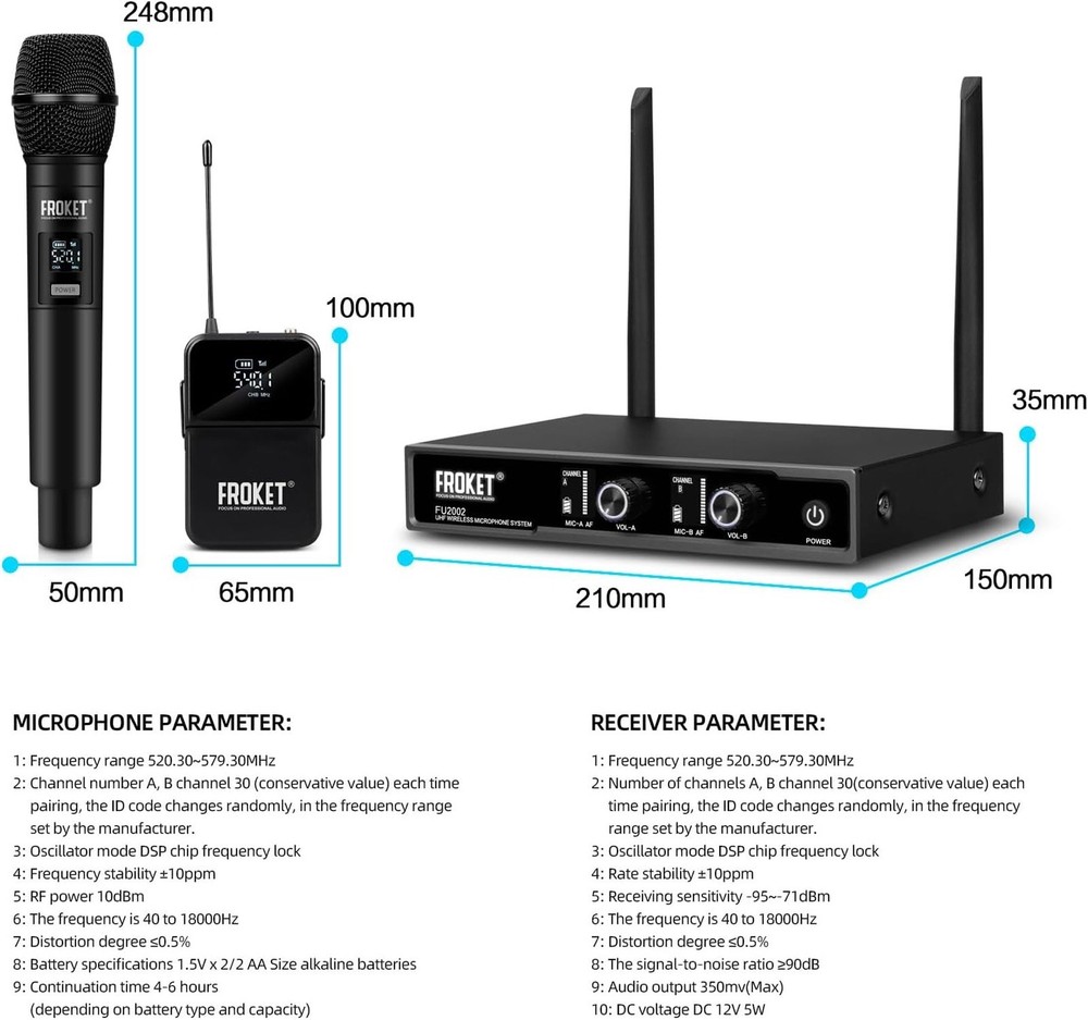 Handheld Wireless Microphone System - 260ft Range