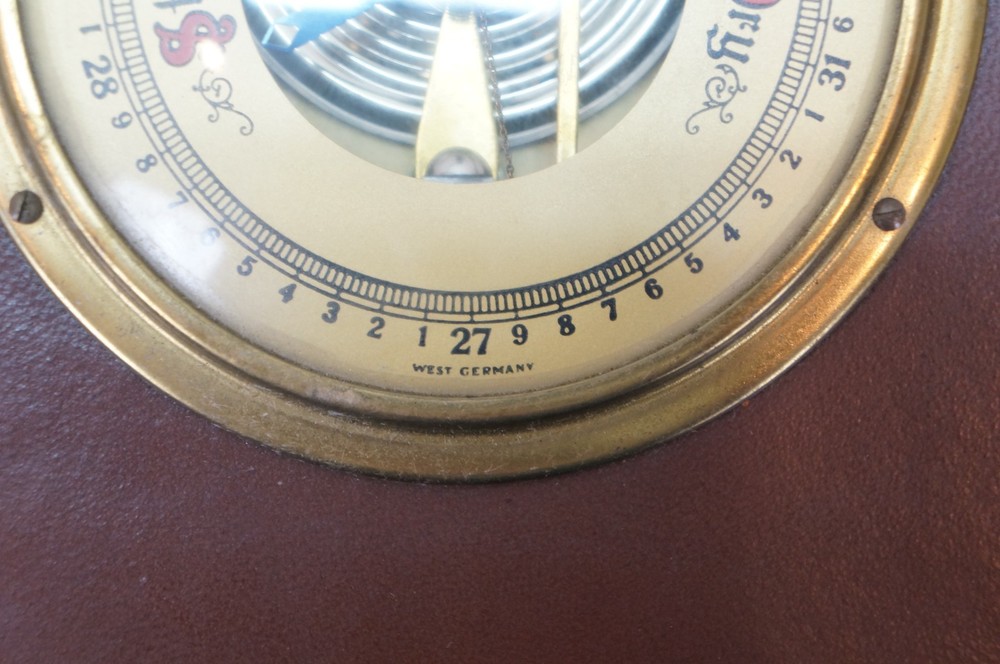 1952 Moco West German Leather Desktop Barometer Document Box 13"