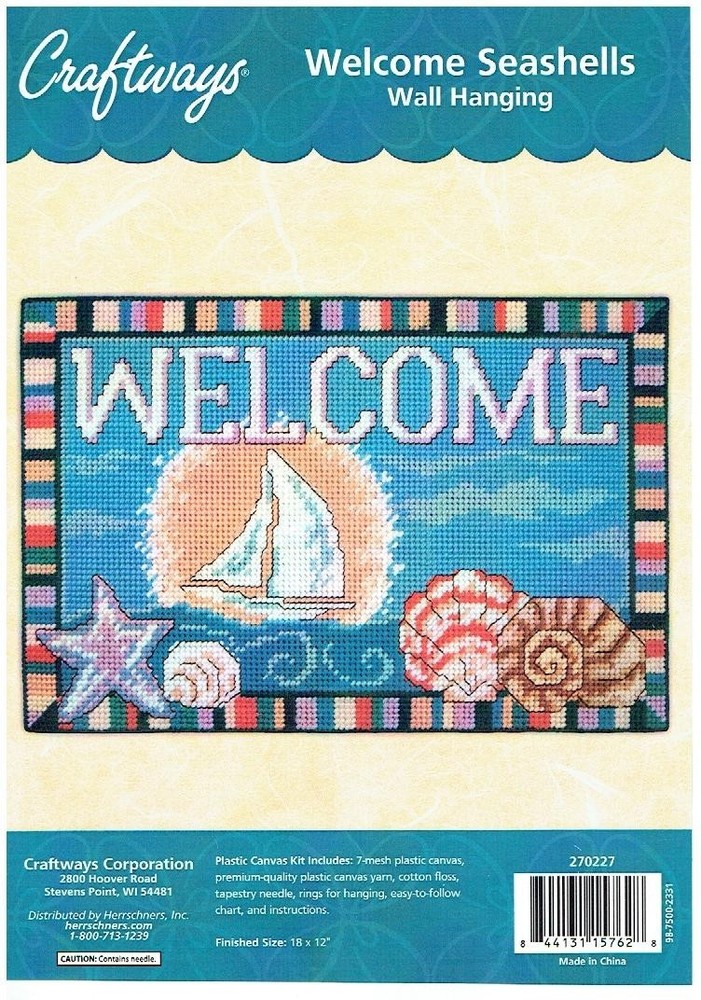 WELCOME SEASHELLS  WALL HANGING  7ct plastic canvas  PATTERN (#TF0635)