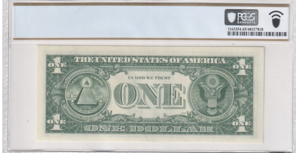 $1 1969D FRN Partial Offset Printing Error Back To Face PCGS 65 PPQ Gem UNC
