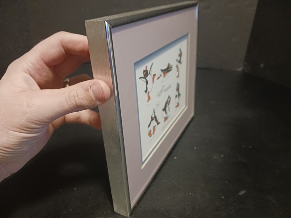 Robert Marble Signed Lithograph Print Matted Framed Metal Penguin Postures