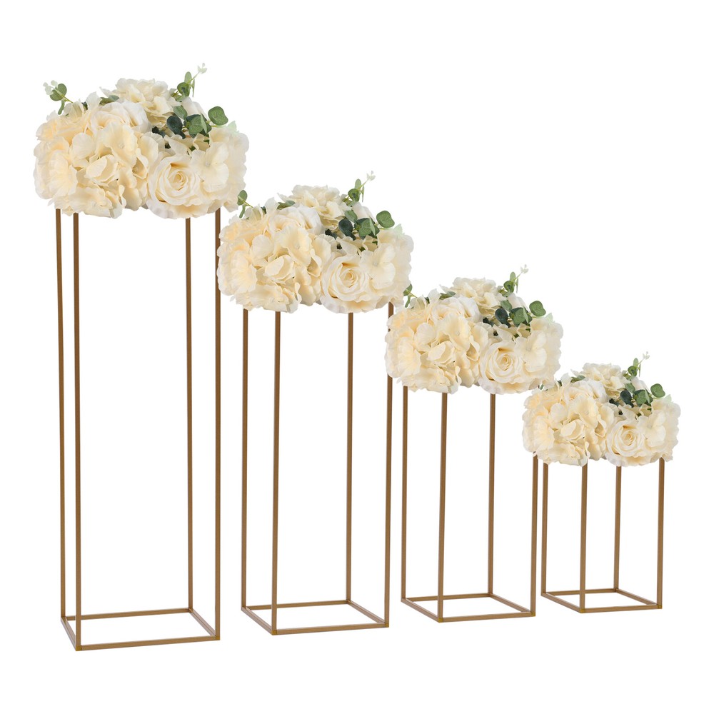 4PCS Gold Flower Stand Rectangular Rack Set For Wedding Table Centerpieces Decor