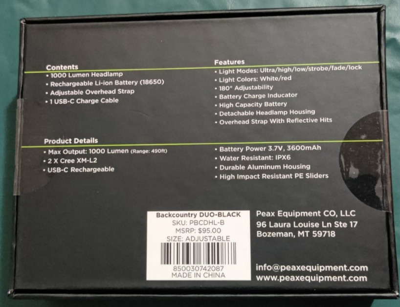 PEAX Backcountry Duo Headlamp 1000 Lumens **RED* NEW