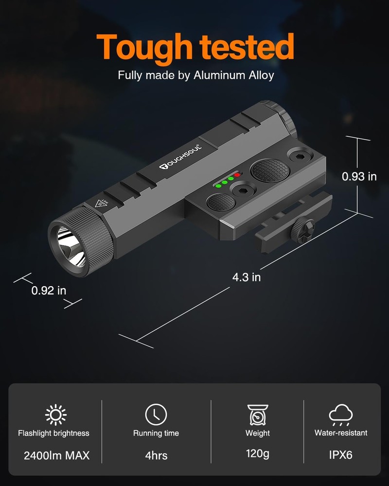TOUGHSOUL Mlok Tactical Flashlight 2400 Lumen with Momentary Strobe Function,...
