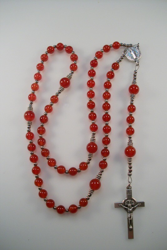 Boys Red Rosary 16+" Genuine Red Agate Gemstone el nino Rosario