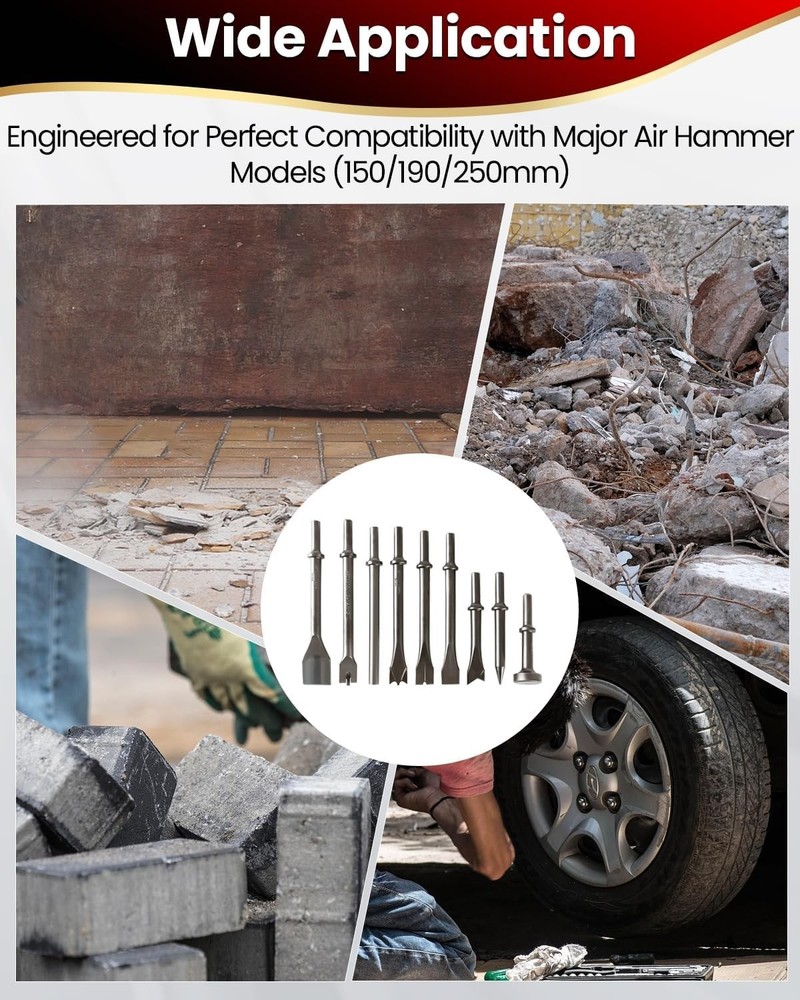 9 Pcs Air Hammer Bits Set, Pneumatic Hammer Chisel Bits, Air Chisel Bits with...