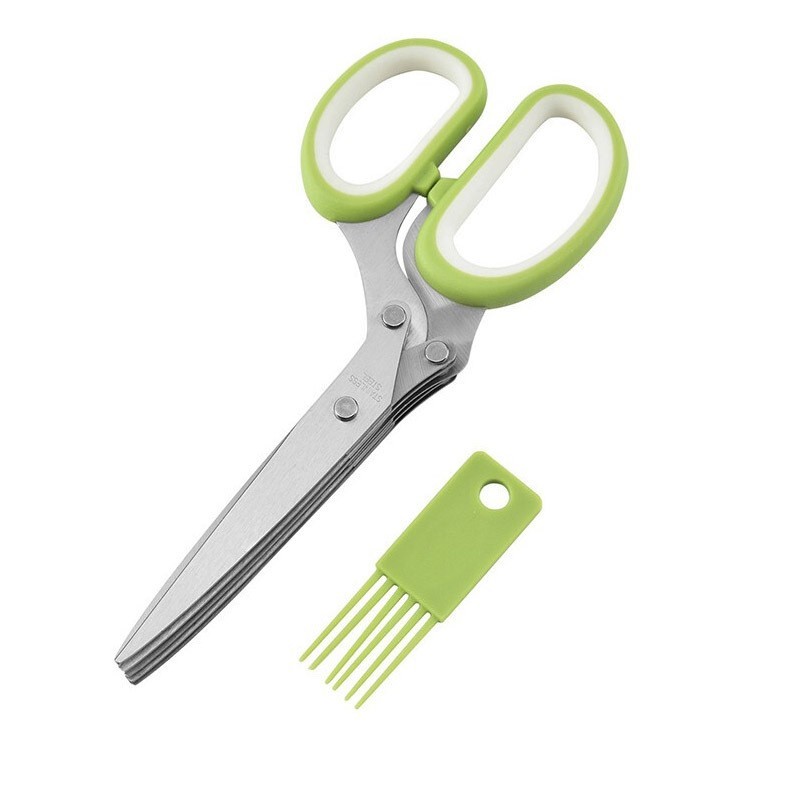5-Blade Stainless Steel Scallion Cutter - Multi-Layer Herb & Kitchen Scissors