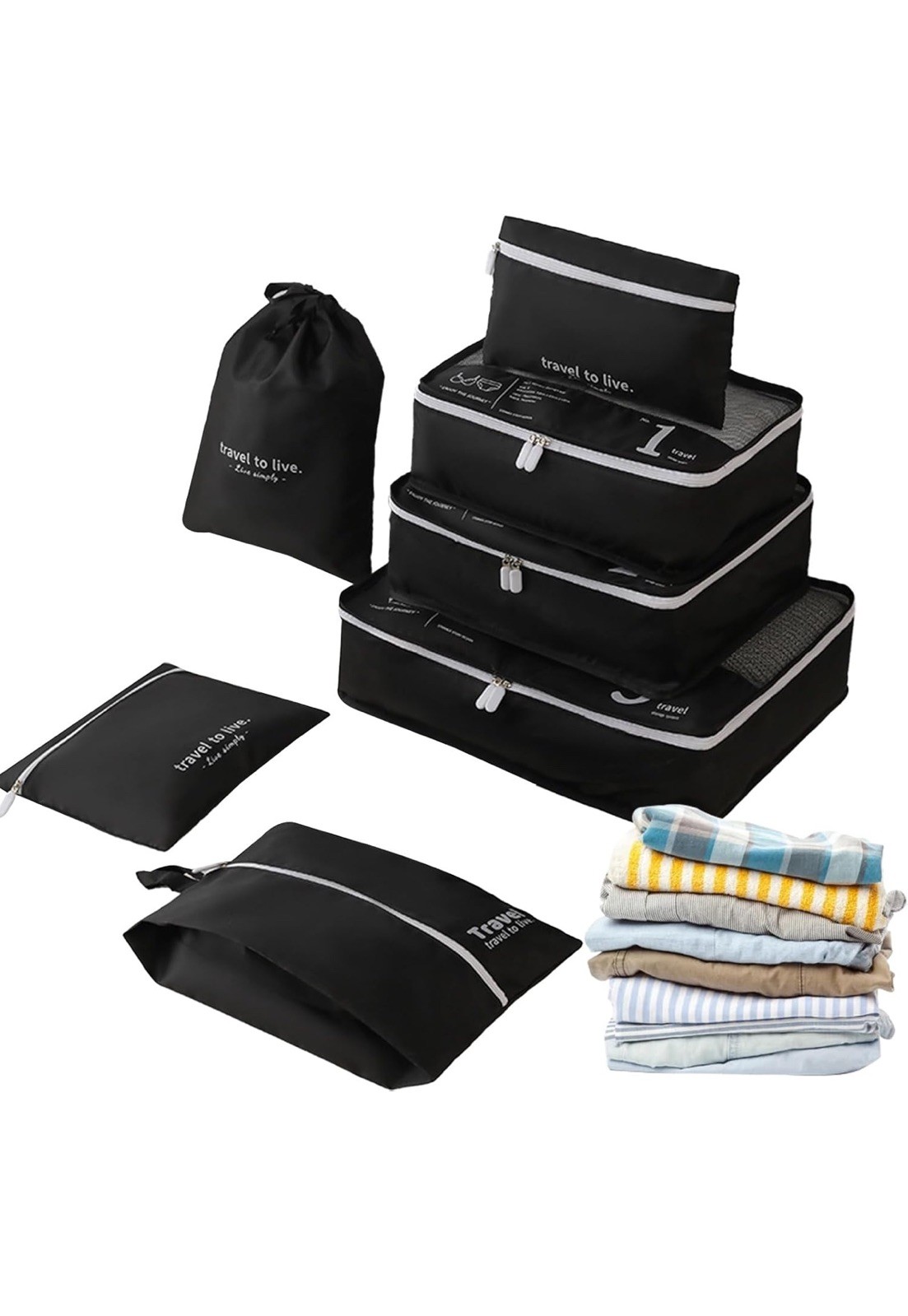 7pcs Travel Packing Cubes Set Organizer Bags for Luggage Clothes Shoes Toiletry