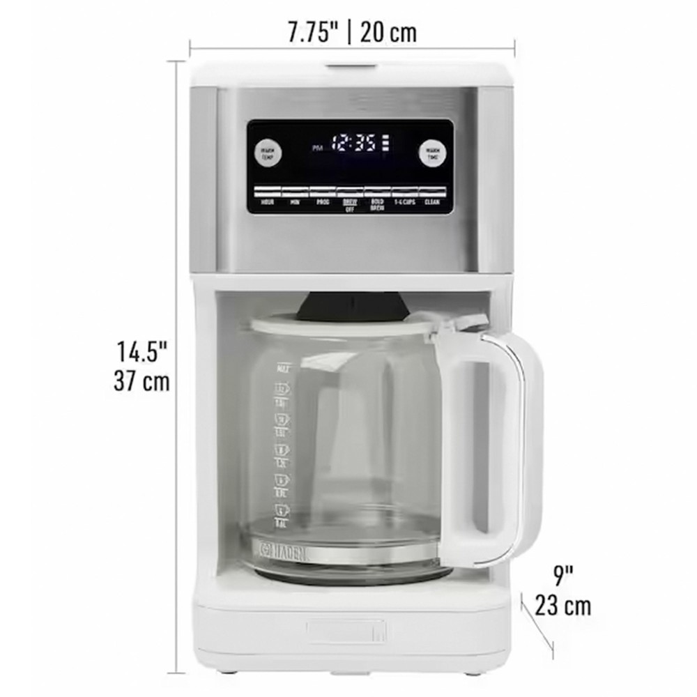 Haden Generous Brew 14 Cup Programmable Digital Coffee Maker Pot, Ivory/Chrome