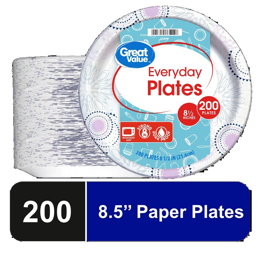 Great Value Disposable Paper Plates, 8.5", 100 Count