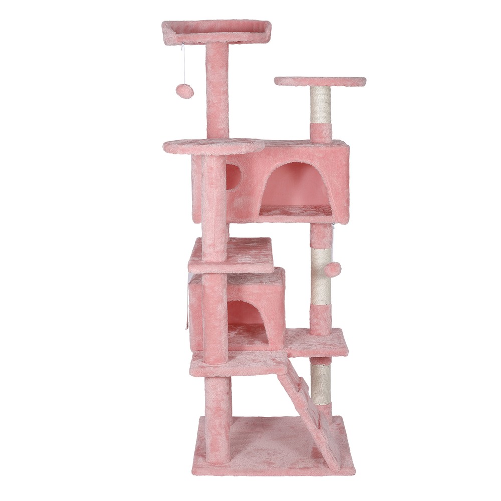 53" Cat Tree Activity Tower Pet with Scratching Posts Ladders Indoor Pink