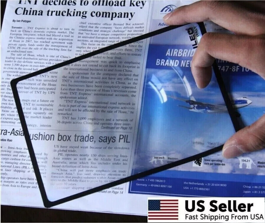New US Full Page Book Reading Aid Lens 3x Magnifying Glass Large Magnifier Sheet