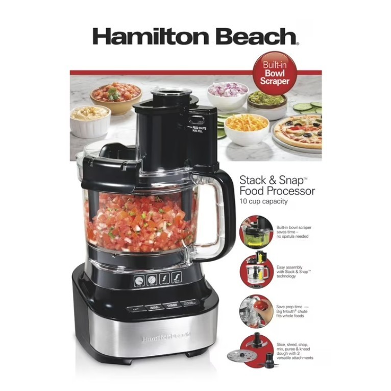 Hamilton Beach 10 Cup Stack And Snap Food Processor With Bowl Scraper Black New