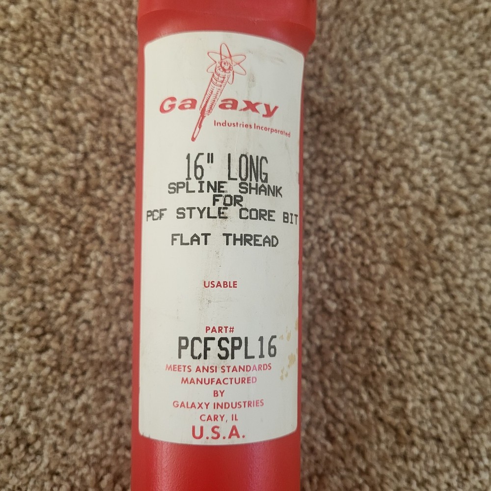 Galaxy 16" PCFSPL16 Spline Shank for PCF Style Core Bit-Flat Thread NEW