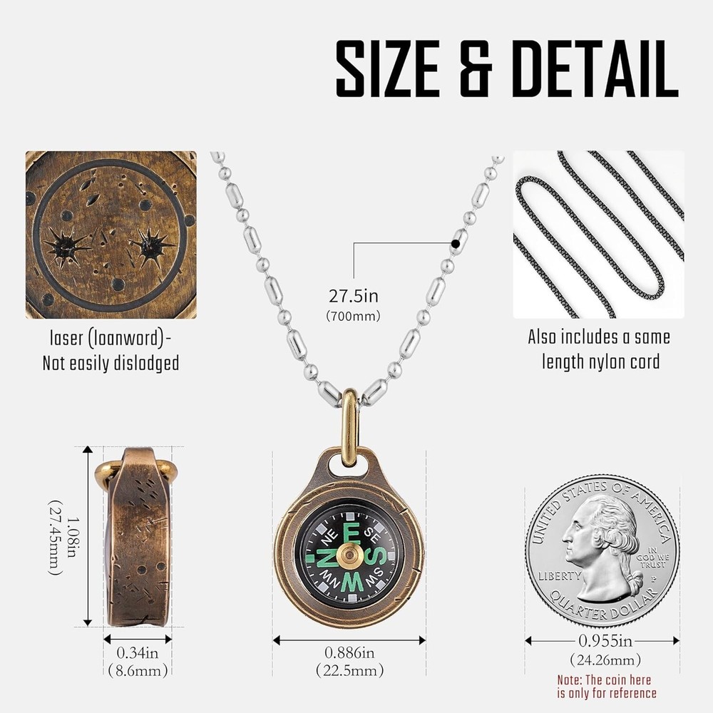 High-Precision Mini Compass - Lightweight Brass Pendant for Outdoor Navigation