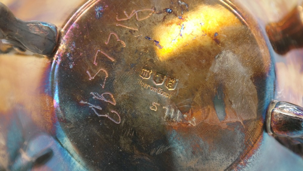 Antique Silver on Copper Footed Teapot S1