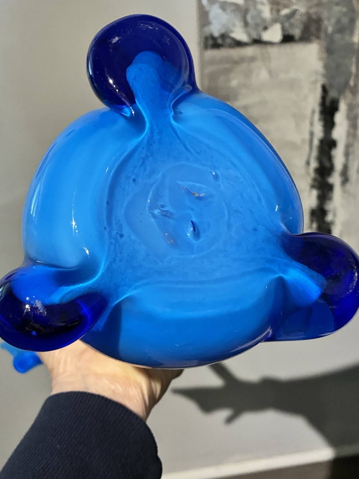 VTG TALL MURANO EMPOLI ALROSE BLUE GLASS VASE CRISTALLERIA FRATELLI BETTI 20”