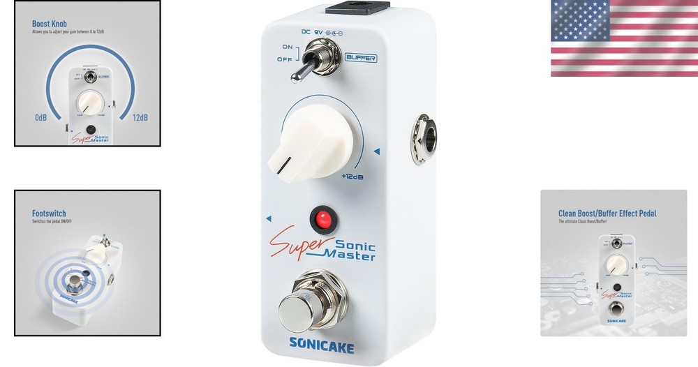 Professional Clean Boost Guitar Pedal with Buffer & 9V Compatibility - Sonic