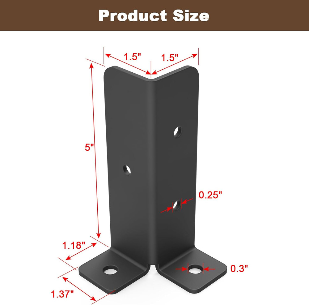 4 Pcs Adjustable Deck Post Anchor Brackets Kit - Fit 1.5x1.5 2x2 2x4 4x4 Posts