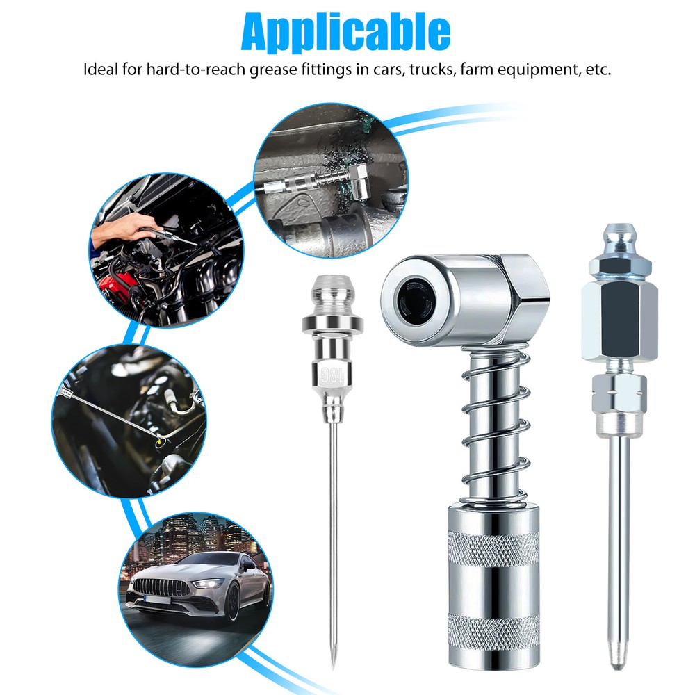 90 Degree Grease Gun Coupler & Needle Dispenser & Injection Needle Tips with Cap