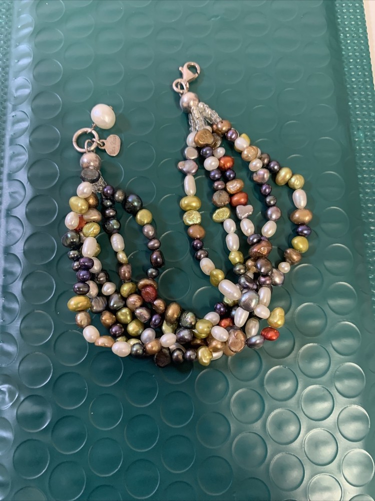 Bracelet Seed Bead Multi Color Silver Tone