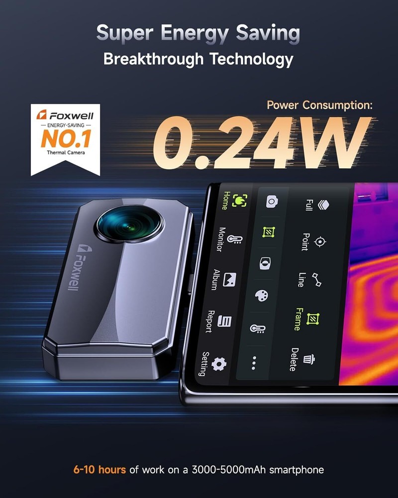 FOXWELL RT100 Thermal Camera Imaging 25Hz Reframe Rate 256x192 IR for Android