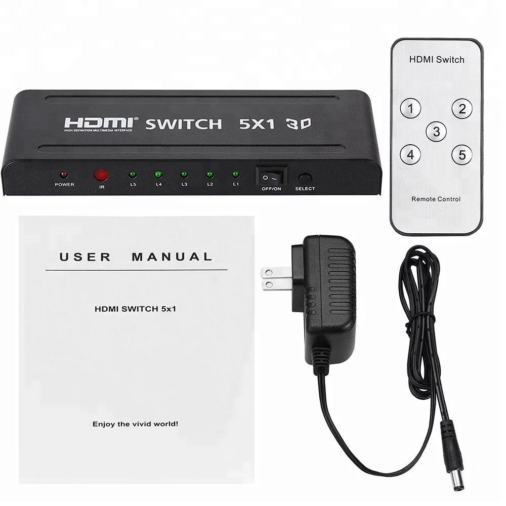5 ports HDMI switch high definition Multimedia Interface UHD 4K X 2K 3D.