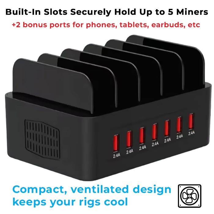 Smart USB Power Bay + 5 Bitcoin Lottery Miners!! (1,000 KH/s NM Miners)